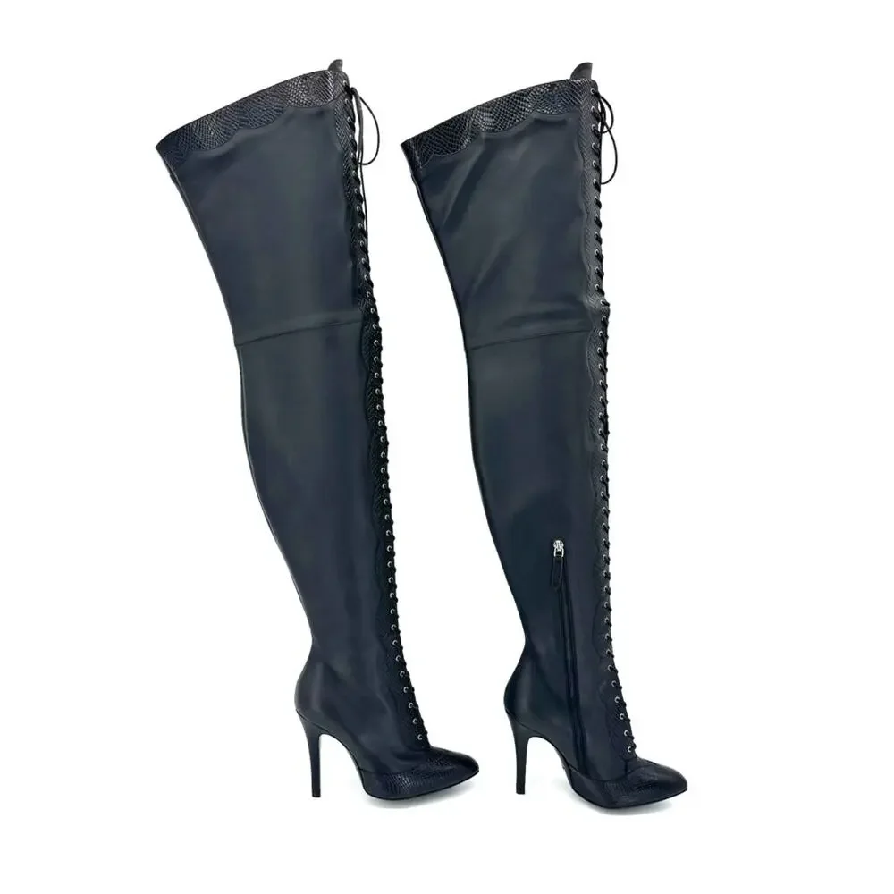 NEW Gucci Harriet Cruise 2023 Snake Emboss Over The Knee High Heel Boots 37